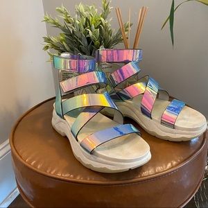 holographic velcro sandals! perfect for festivals✨